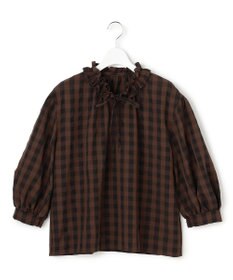 新品タグ付き　オンワード樫山　　　　　　 自由区　ブラウンチェックフリルブラウス 新品タグ付き オンワード樫山 自由区 ブラウンチェックフリルブラウス