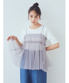 earth music&ecology ＳＥＴ２点チュールビスチェ＋リブプルオーバー