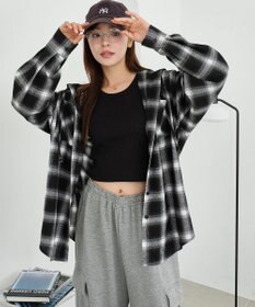 WEGO 【25年秋冬新作】チェックフードBIGネルシャツ