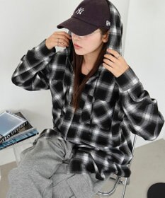 WEGO 【25年秋冬新作】チェックフードBIGネルシャツ