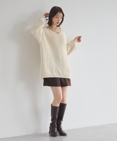 earth music&ecology 【毛玉防止 / 洗濯機洗い可】アンチピリングクロスネックルーズニット