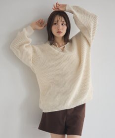 earth music&ecology 【毛玉防止 / 洗濯機洗い可】アンチピリングクロスネックルーズニット