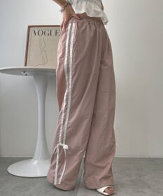 WEGO 【ウエストゴム】ラインリボンデザインナイロンバンツ