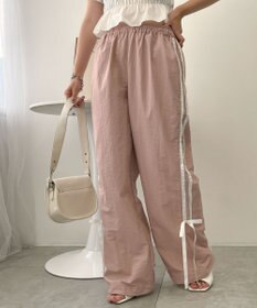 WEGO 【ウエストゴム】ラインリボンデザインナイロンバンツ