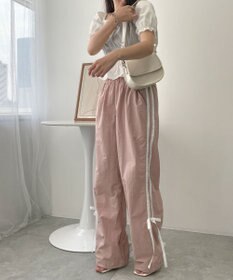 WEGO 【ウエストゴム】ラインリボンデザインナイロンバンツ