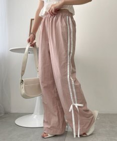 WEGO 【ウエストゴム】ラインリボンデザインナイロンバンツ