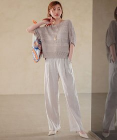 23区 L 【洗える】リネンレーヨンストレッチ ドロスト パンツ