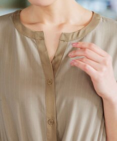 Tiaclasse L 【新色追加・洗える】配色キーネックストライプワンピース