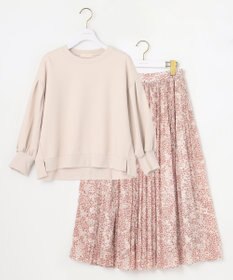 ANY SIS L 【2SET】タックスリーブ トップス × フラワープリント スカート