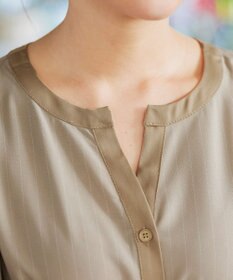 Tiaclasse L 【新色追加・洗える】配色キーネックストライプワンピース