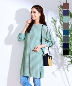 Tiaclasse 【洗える】体型カバーも叶う透け柄編みニットチュニックアンサンブル（2点セット）