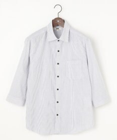 JOSEPH ABBOUD 【サスティナブル・７分袖】コットンリヨセルリネンコードストライプ シャツ ネイビー系1