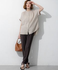 23区 【先行予約】リネンライクグロッシー バンドカラー ブラウス