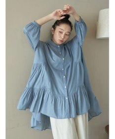 earth music&ecology コットンボイル切替ティアードチュニック