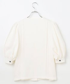 #Newans 【洗濯機可能/シワになりにくい】〈肩幅・二の腕が華奢見えする〉パフスリーブバイカラーブラウス