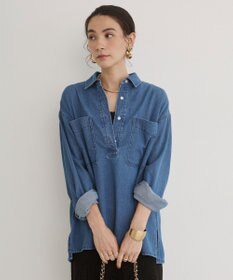 WEGO 【ANGIE VINTAGE】襟が選べる デニム プルオーバー シャツ（バンドカラー/レギュラー）