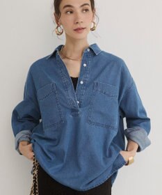 WEGO 【ANGIE VINTAGE】襟が選べる デニム プルオーバー シャツ（バンドカラー/レギュラー）