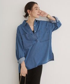 WEGO 【ANGIE VINTAGE】襟が選べる デニム プルオーバー シャツ（バンドカラー/レギュラー）