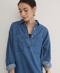 WEGO 【ANGIE VINTAGE】襟が選べる デニム プルオーバー シャツ（バンドカラー/レギュラー）