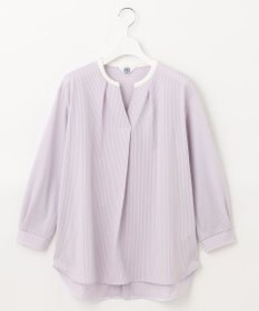 J.PRESS LADIES L ピンストライプジャージー バンドカラー スキッパー カットソー