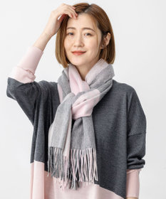 23区 カシミヤ チェック マフラー ピンク系