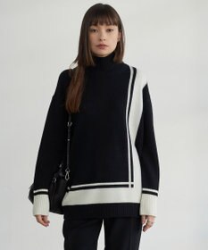 ICB 【洗える】 ソフトカシミヤミックス ライン柄ニット ブラック系2