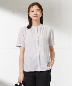 J.PRESS LADIES S 【洗える】ドビー強撚ストライプ 前開き ブラウス