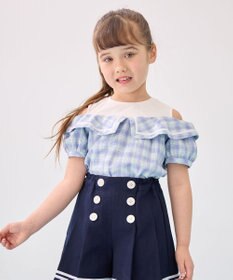 ANY KIDS チェック オフショルダー ブラウス