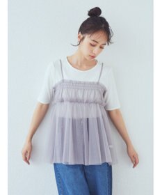 earth music&ecology ＳＥＴ２点チュールビスチェ＋リブプルオーバー