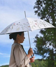 AND WOOL 〈UVカット率99%以上・一級遮光生地・晴雨兼用〉ボタニカル刺繍の日傘 （長傘タイプ）