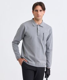 23区GOLF 【MEN】長袖ニットポロシャツ ホールガーメント ライトグレー系