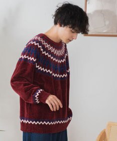 WEGO ベロアモール総柄ラグランプルオーバー