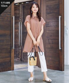 Tiaclasse 【洗える】フレンチスリーブシャツチュニックブラウス