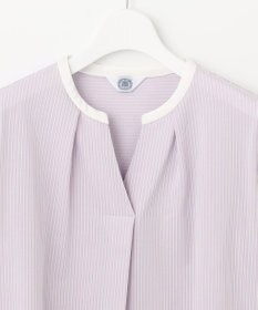 J.PRESS LADIES L ピンストライプジャージー バンドカラー スキッパー カットソー