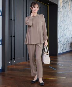 Tiaclasse 【ブラウス&パンツ2点セット】サイドプリーツブラウス×テーパードパンツ セットアップ