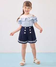 ANY KIDS チェック オフショルダー ブラウス