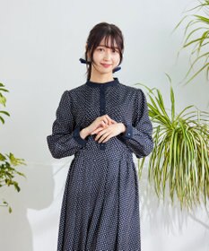 Tiaclasse 【新色追加・洗える】配色バンドカラー幾何学柄ワンピース