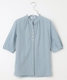 J.PRESS LADIES S 【洗える】アセVis ギンガム フリル襟 ブラウス