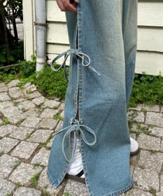 WEGO 【ウエストゴム/楽ちん】サマーデニムサイドリボンパンツ