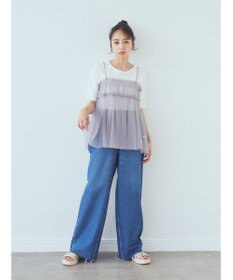 earth music&ecology ＳＥＴ２点チュールビスチェ＋リブプルオーバー