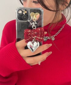 WEGO ツイードリボンハートキーホルダー