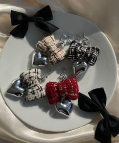 WEGO ツイードリボンハートキーホルダー