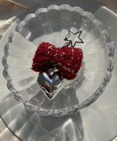 WEGO ツイードリボンハートキーホルダー