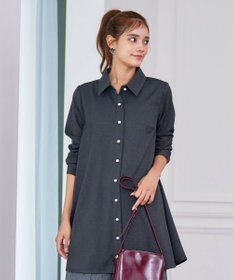 Tiaclasse 【洗える】ウール調パールボタンシャツチュニックブラウス