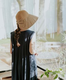 MOONBAT 【遮光100%/UPF50%＋/UVカット】洗えるバックリボン ブレードパラソルハット 手洗いOK/サイズ調整可能/吸水速乾/遮熱