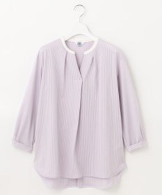 J.PRESS LADIES L ピンストライプジャージー バンドカラー スキッパー カットソー