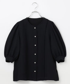 #Newans 【洗濯機可能/シワになりにくい】〈肩幅・二の腕が華奢見えする〉パフスリーブバイカラーブラウス