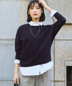 23区 ネオコンフォートストレッチ ドルマン ニット ネイビー系