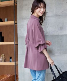 Tiaclasse   【洗える】バックシャーリングスキッパーチュニックブラウス