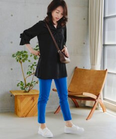 Tiaclasse   【洗える】バックシャーリングスキッパーチュニックブラウス